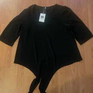 Women's Casual V Neck Batwing Sleeve Tops Tie Front  Blouses black Sz l